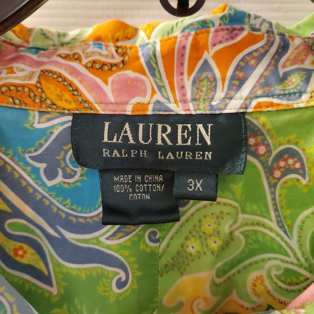 Lauren Ralph Lauren Shirt Women Plus 3X colorful Paisley long Slv Artsy Blouse - Picture 2 of 11